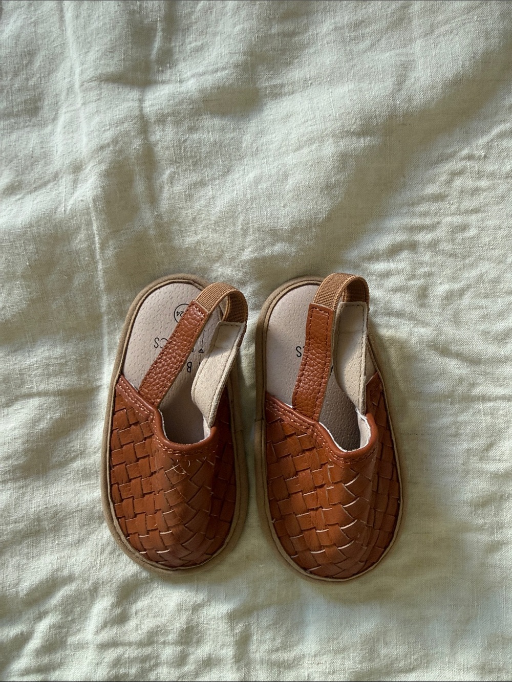 Baby 18 Months Brown Woven Leather Slingback Shoes Brand New